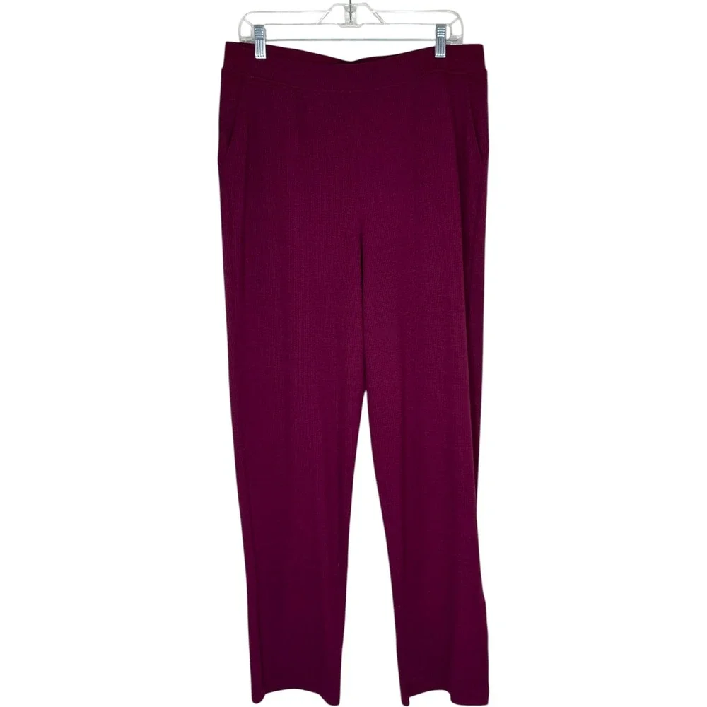 Cuddl Duds Soft Rib Lounge Pants Women Medium Tall MT Bordeaux Red A696247‎